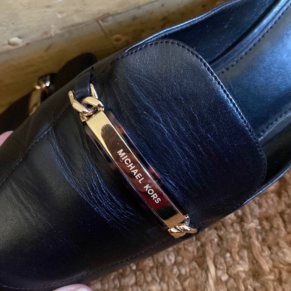 MICHAEL KORS DESIGNER BLACK 100% LEATHER MULES SLIP ON LOAFER SHOES 8 M - Picture 9 of 16